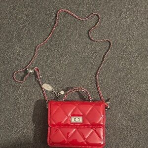 Chic Red Quilted Patent Leather Crossbody Bag 7.5*6 inch - with small dents